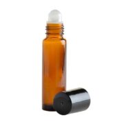 Amber Glass Roll On Bottle with Black Cap & Glass Ball